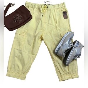 Yellow European Drawstring Cropped Cargo Pants